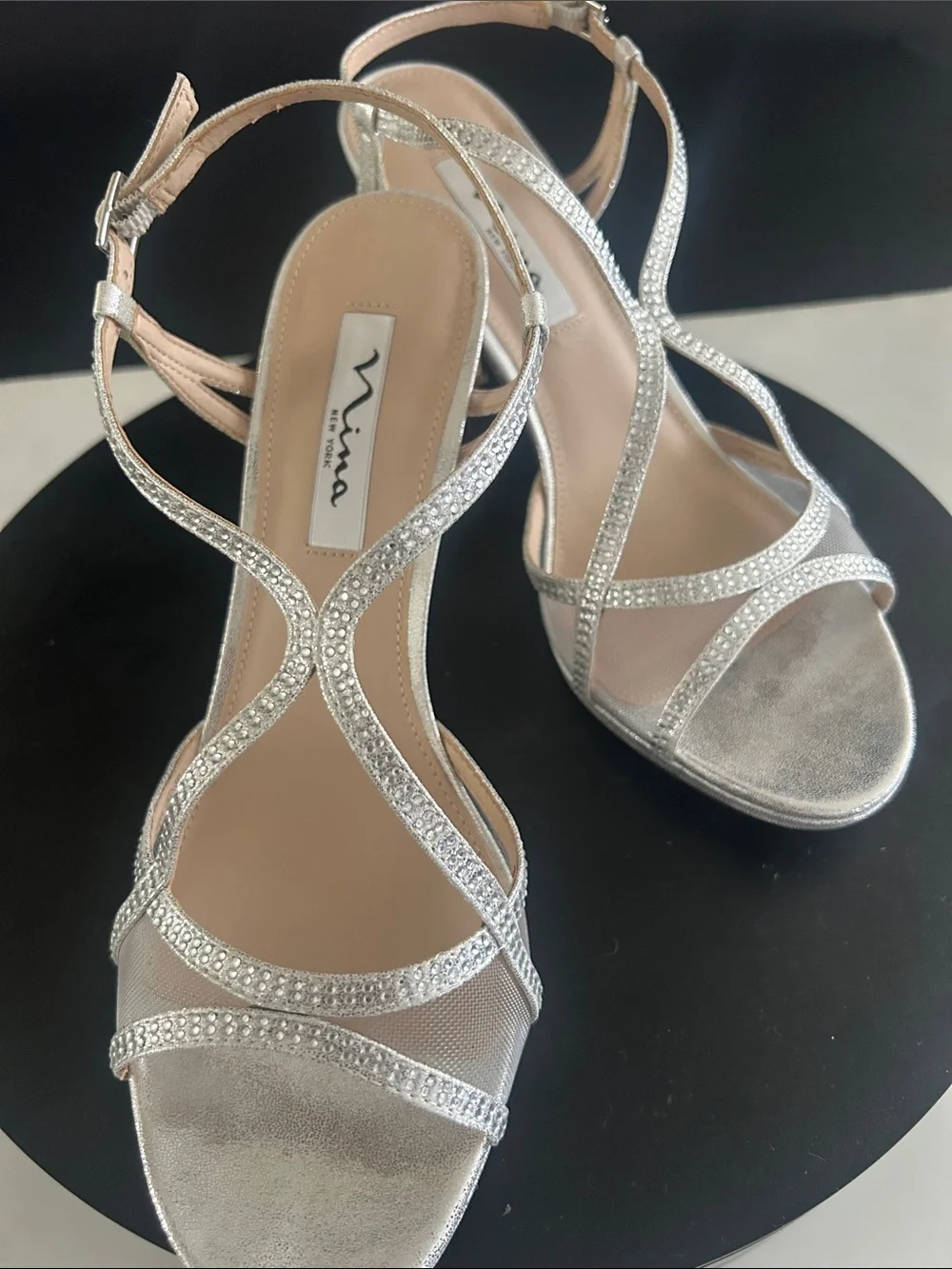 Nina Silver Glitter Strappy Heels